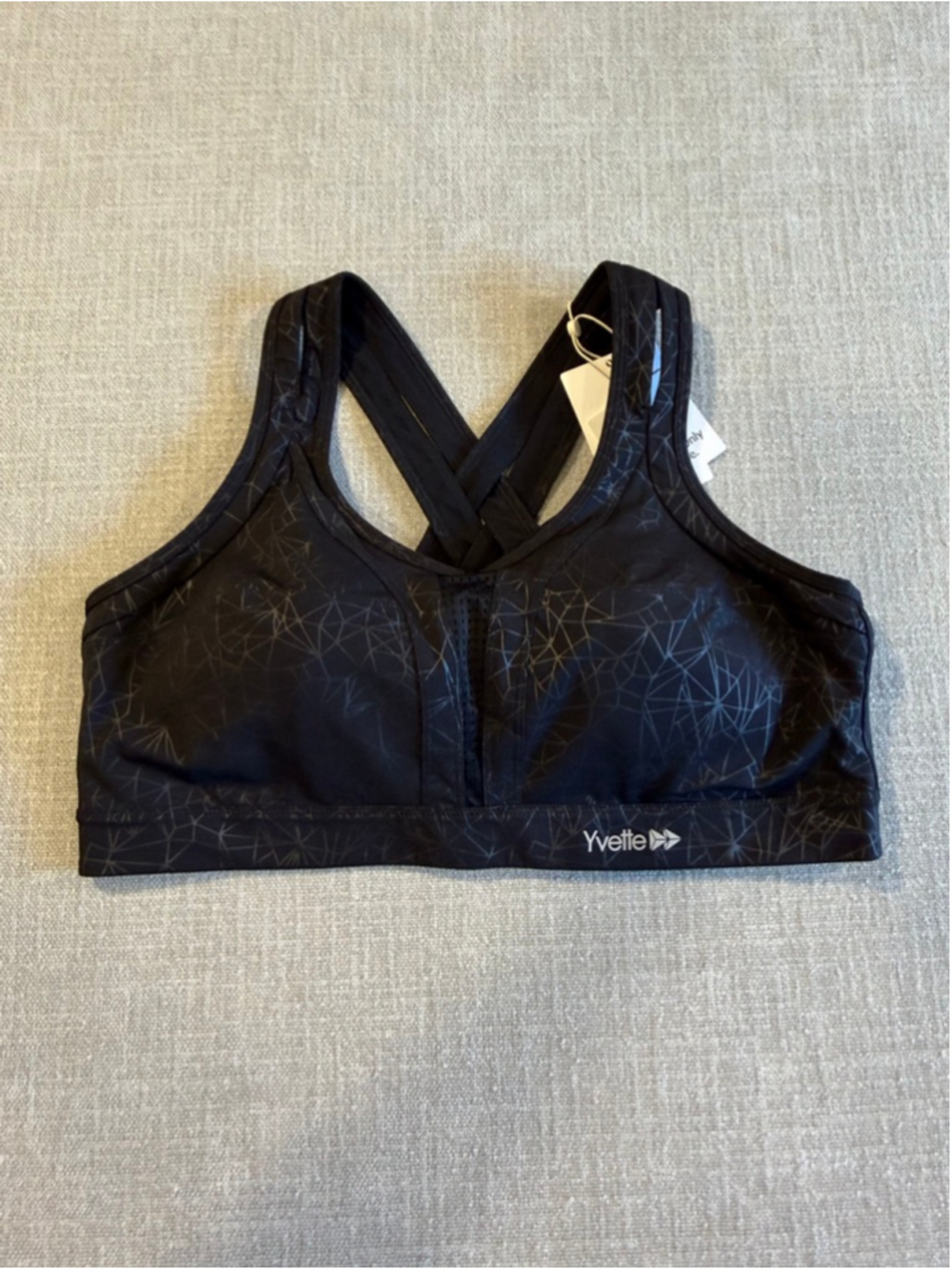 Yvette Power Cross Back Padded Running Bra black pattern sports bra 3XL